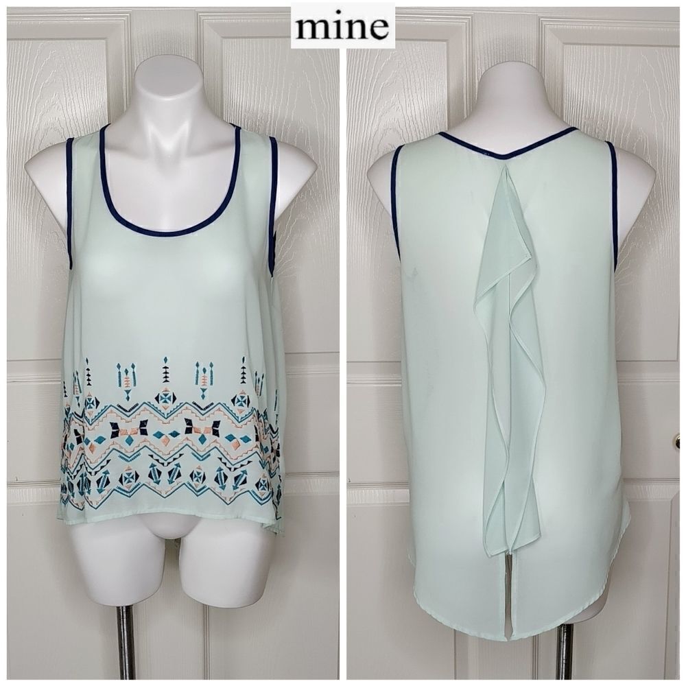 Mine Aztec embroidered ruffle back tank top